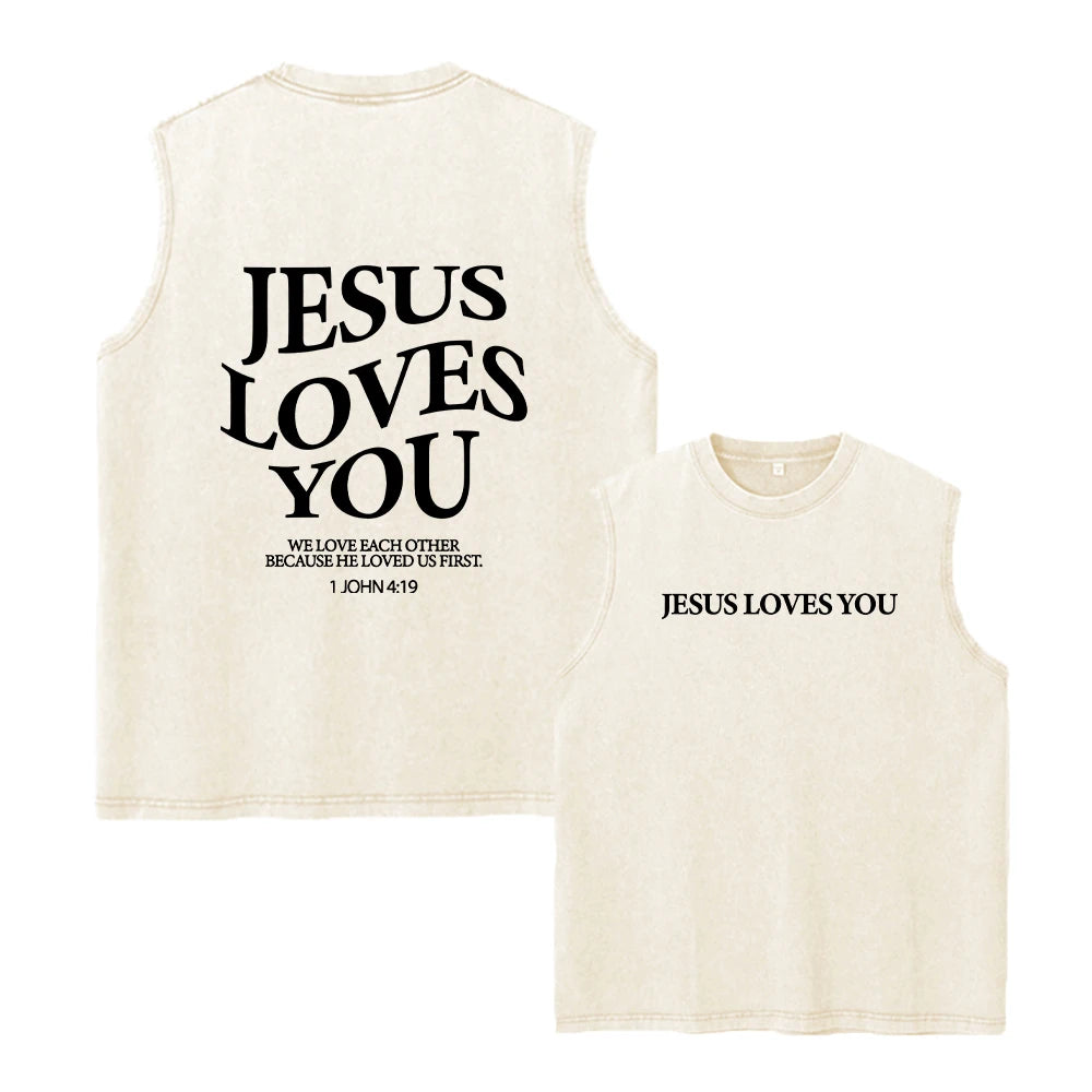 Men's Text Print Washed Vest Loose Casual Base Shirt Retro Distressed Sleeveless Top Summer Fitness Running 2026 New Arrival