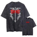 Men's Gothic Print Retro Washed T-Shirt Summer Trendy Fashion Loose Short Sleeve Suitable For Daily Commute And Casual Wear