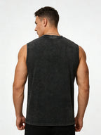 Men's Text Print Washed Vest Loose Casual Base Shirt Retro Distressed Sleeveless Top Summer Fitness Running 2026 New Arrival