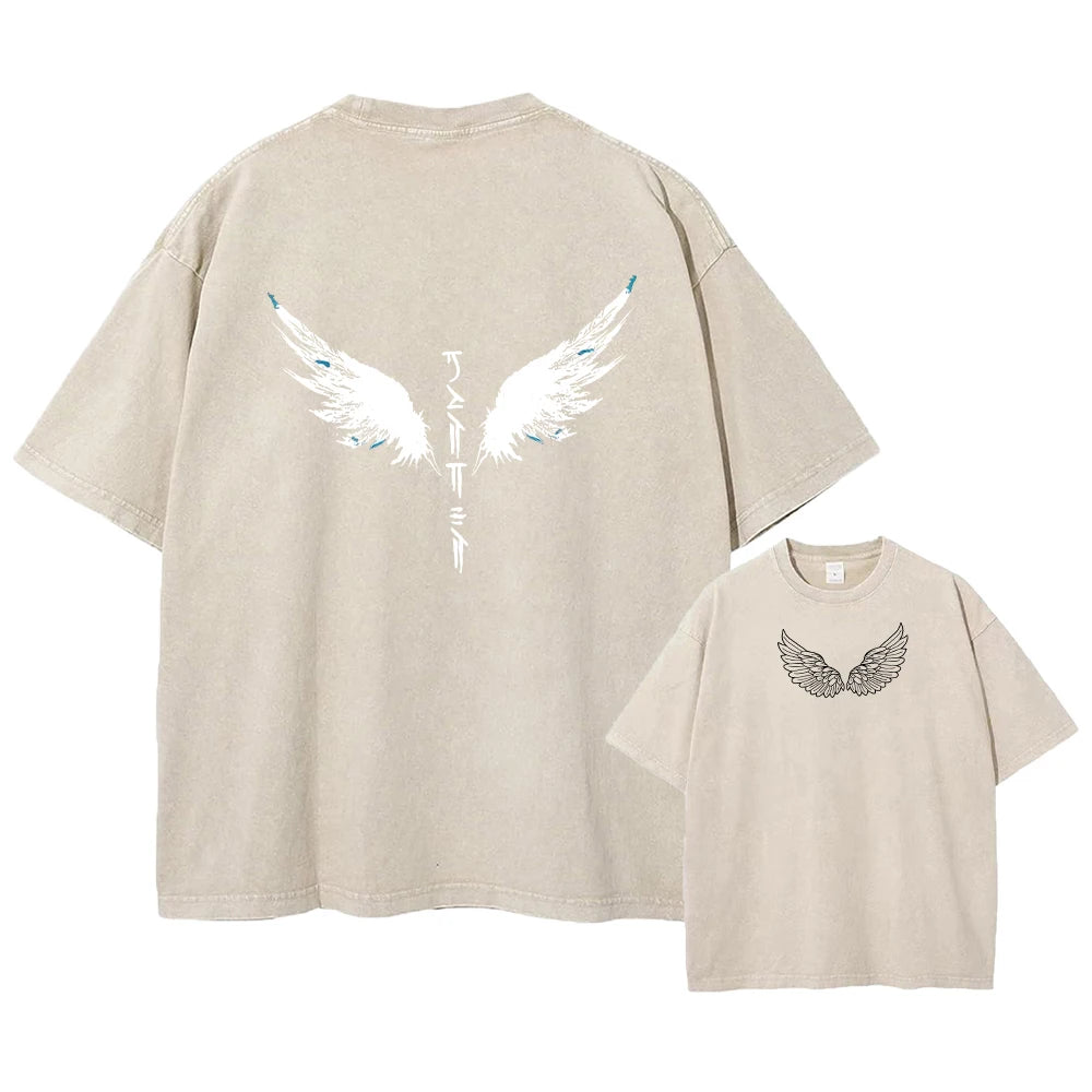 Men's Wing Print Washable T-Shirt Casual Stylish Comfortable Pure Cotton Short Sleeve Street Style Hip Hop Machine Washable