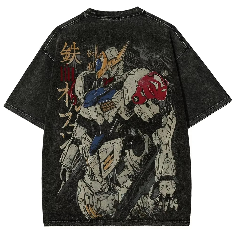 Gundam Barbatos Lupus Rex T Shirt Men IBO Vintage Acid Wash Mecha Streetwear  Retro Japanese Anime Cotton Graphic Tees