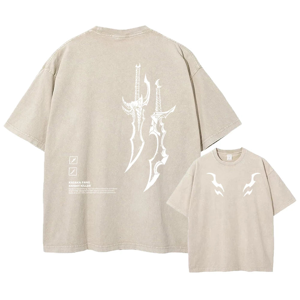 Men's Sword And Weapon Printed Washed T-Shirt Casual Pure Cotton Short Sleeve Top Perfect For Home And Commute New Summer Style