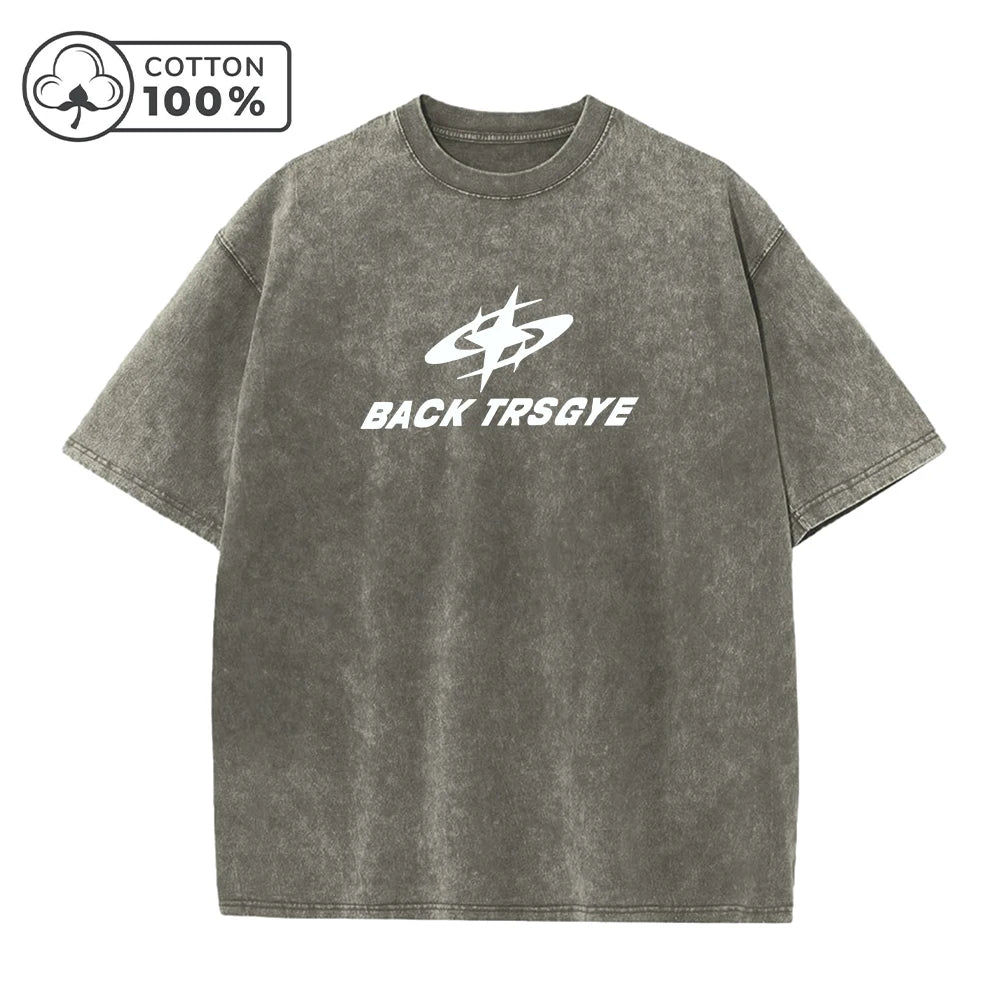 Men's Creative Word Pattern Print Washed T-Shirt Trendy Casual Pure Cotton Crew Neck Short Sleeve Summer Commute Basic Base Top