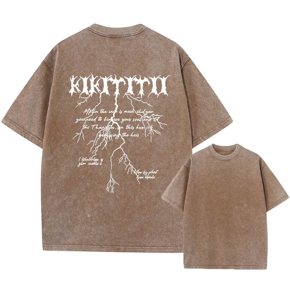 Men's Text Print Distressed Washed T-Shirt Summer Daily Commute Pure Cotton Short Sleeve Outdoor Vacation Casual Base Layer