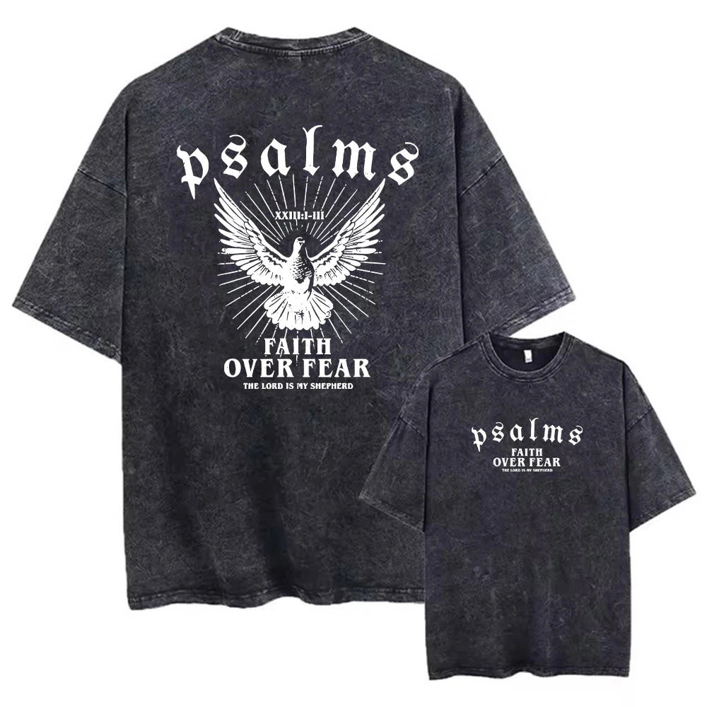 Retro Distressed Washed T-Shirt For Men Summer Style Pigeon Print Heavyweight Pure Cotton Loose Fit Crew Neck Short Sleeved