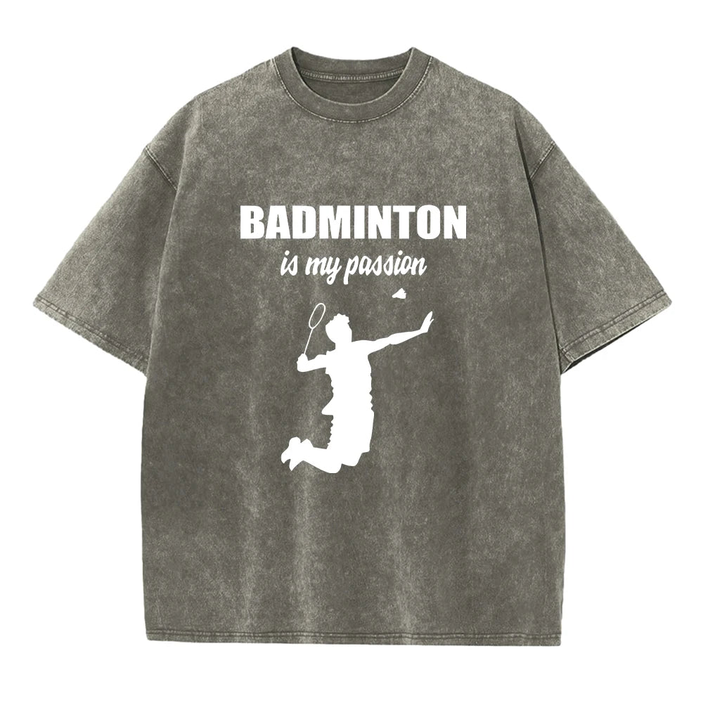 Men's Fashion Printed Washed Distressed T-Shirt Heavyweight Pure Cotton Loose Fit Casual Oversized Retro Crew Neck Short Sleeve