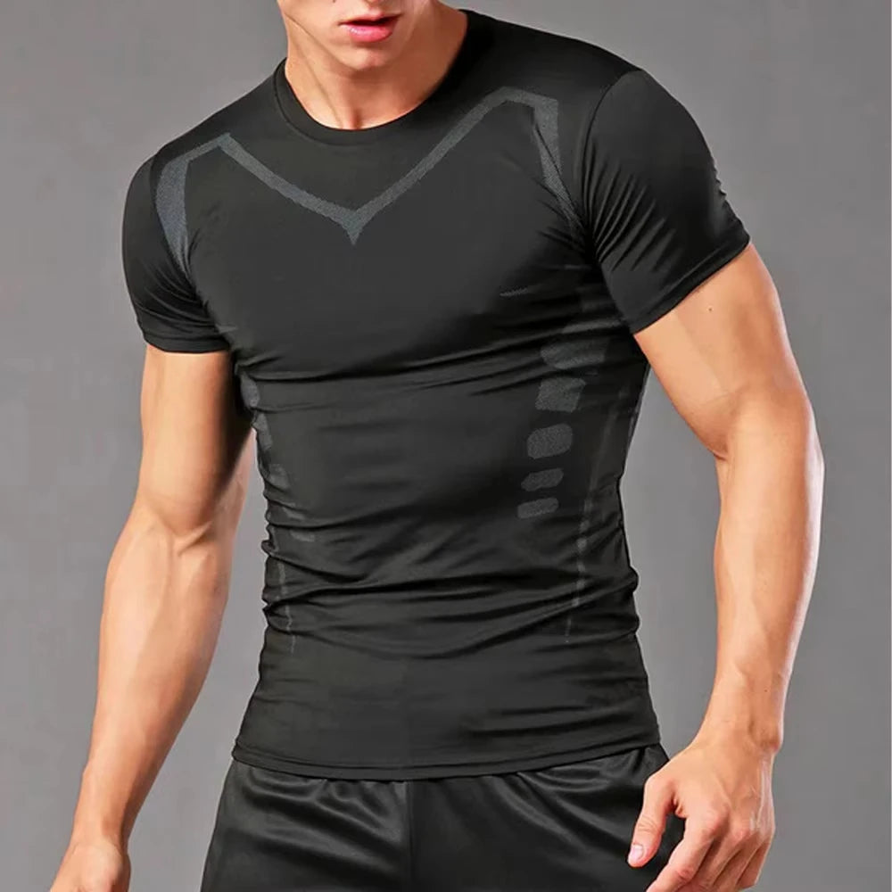 Stylish Short Sleeve Compression Shirts for Men Gym Workout Running Quick Dry T-Shirt Tops Summer Athletic Undershirt Rash Guard