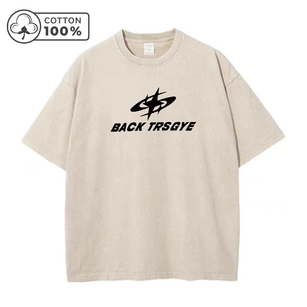 Men's Creative Word Pattern Print Washed T-Shirt Trendy Casual Pure Cotton Crew Neck Short Sleeve Summer Commute Basic Base Top