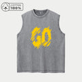 Men's Creative Letter Print Washed Vest Vintage Distressed Pure Cotton Crew Neck Vest Casual Fashionable Loose Sleeveless Top