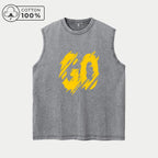 Men's Creative Letter Print Washed Vest Vintage Distressed Pure Cotton Crew Neck Vest Casual Fashionable Loose Sleeveless Top