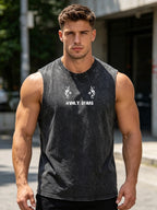 Men's Chain Cross Print Washed Vest Retro Casual Pure Cotton Sleeveless Vest Summer Everyday Street Style Commuting Loose Top
