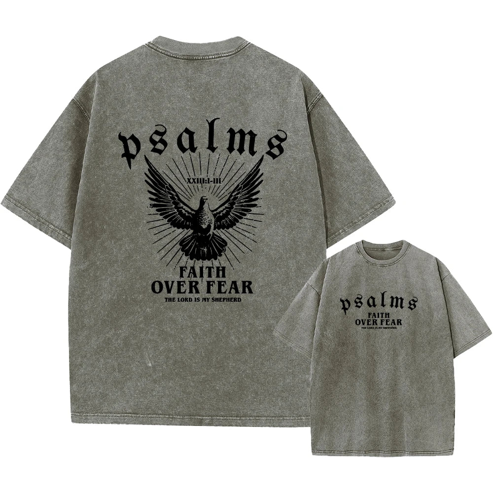 Retro Distressed Washed T-Shirt For Men Summer Style Pigeon Print Heavyweight Pure Cotton Loose Fit Crew Neck Short Sleeved