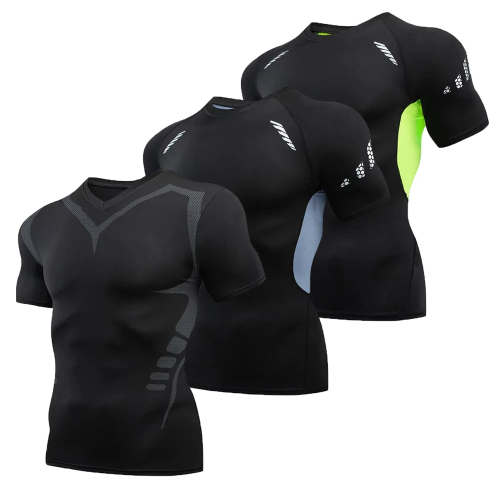 Stylish Short Sleeve Compression Shirts for Men Gym Workout Running Quick Dry T-Shirt Tops Summer Athletic Undershirt Rash Guard
