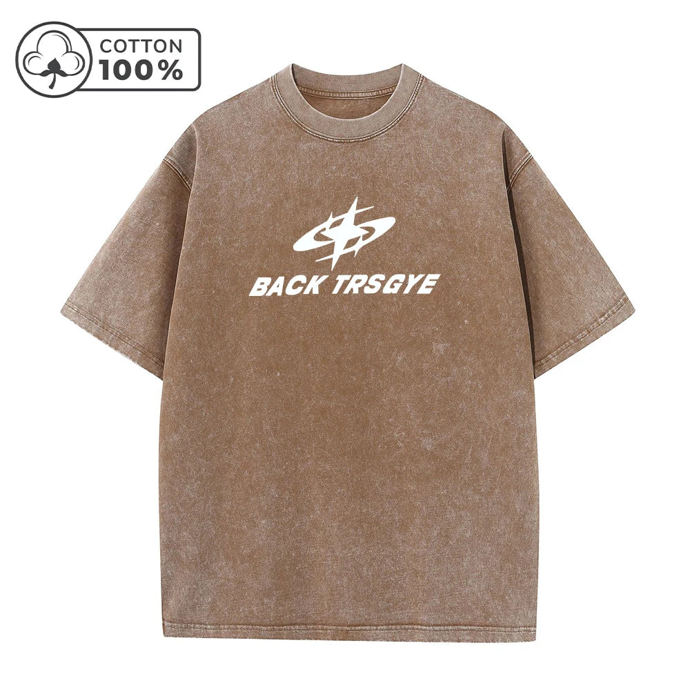 Men's Creative Word Pattern Print Washed T-Shirt Trendy Casual Pure Cotton Crew Neck Short Sleeve Summer Commute Basic Base Top