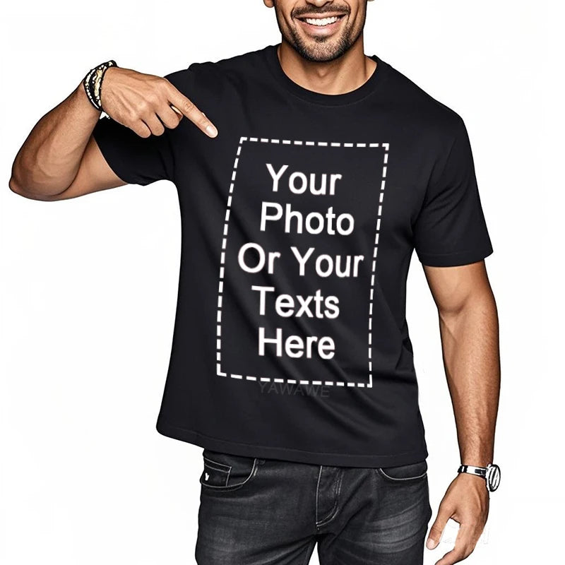 Your Design Here T Shirts Cotton Custom T-Shirt Make Your Design Logo Text for Men and Women Personalized Tshirt Summer Presents