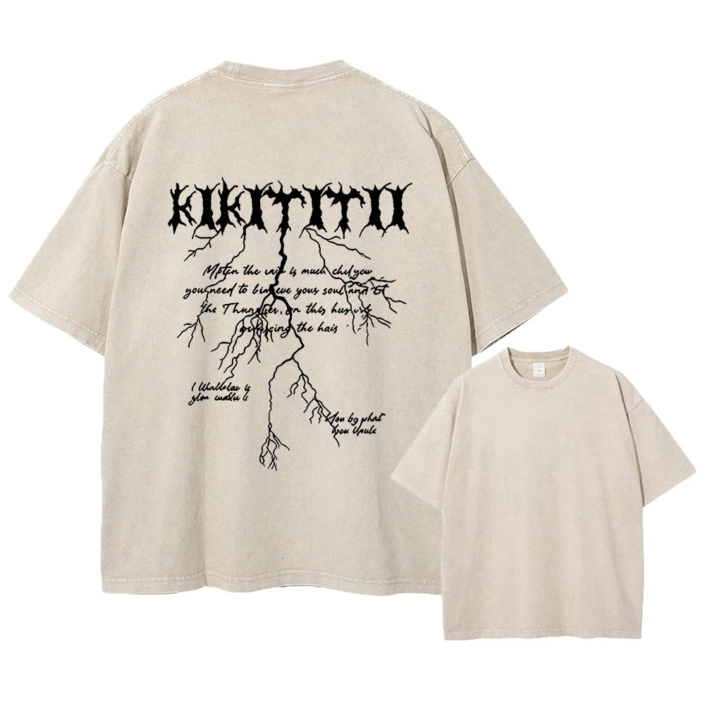 Men's Text Print Distressed Washed T-Shirt Summer Daily Commute Pure Cotton Short Sleeve Outdoor Vacation Casual Base Layer