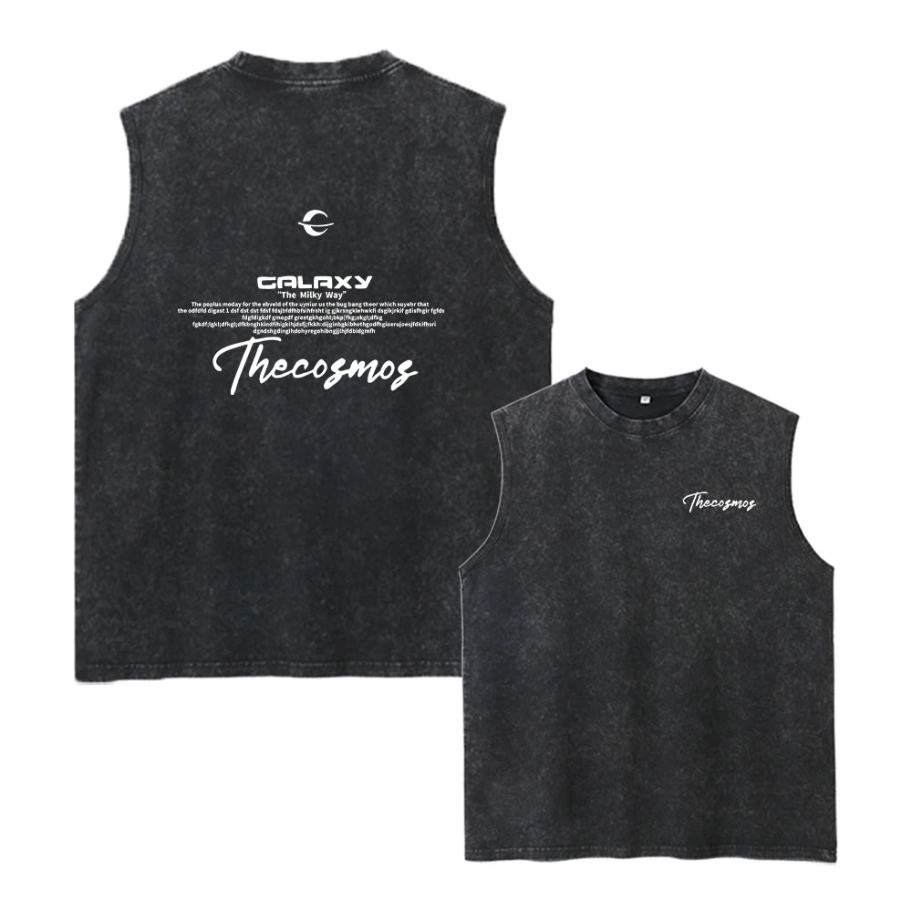 Men's Printed Washed Vest Summer Bestseller Retro Distressed Pure Cotton Short Sleeved Casual Wear For Home And Outings