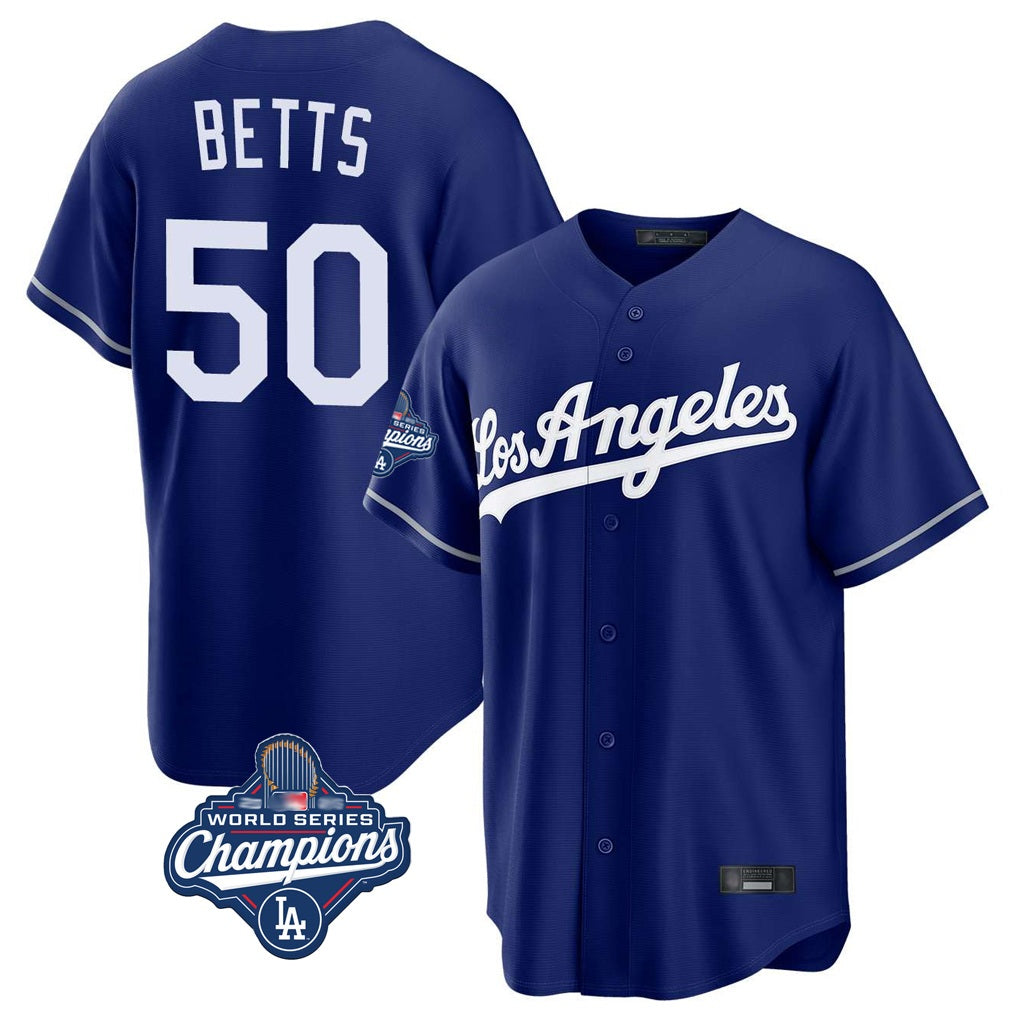 Los Angeles Dodgers #50 Mookie Betts Player Royal AmberGomez World Series Meet Game Stitched Jerseys