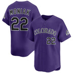 Colorado Rockies #22 Mickey Moniak Purple AmberGomez Limited Stitched Jersey