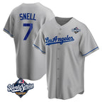 Los Angeles Dodgers #7 Blake Snell Player Gray AmberGomez World Series Road Game Stitched Jerseys