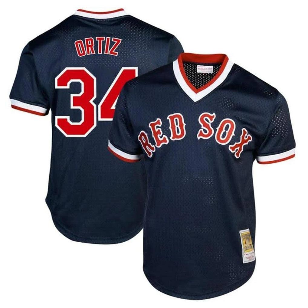 Boston Red Sox #34 David Ortiz Player Navy AmberGomez Cooperstown Collection Mesh T-shirt Home Stitched Jerseys