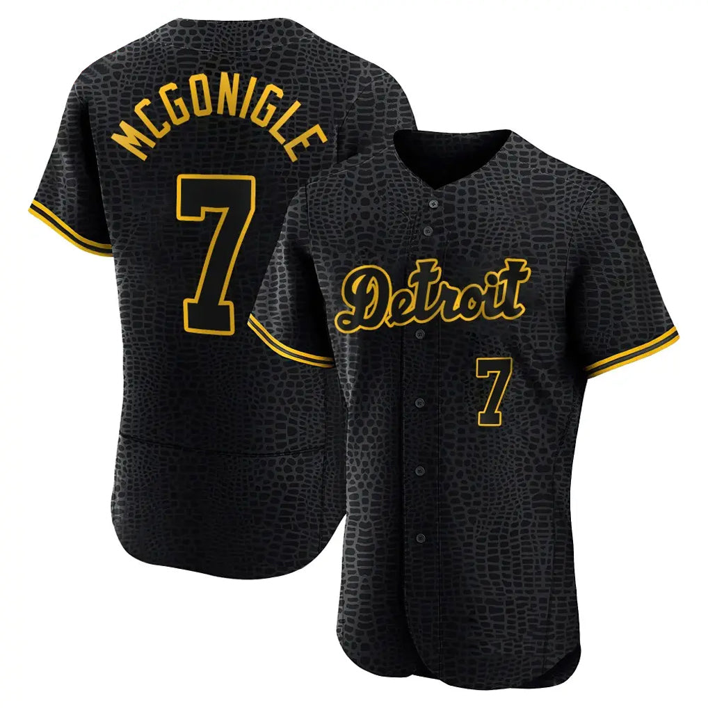 Detroit Tigers #7 Kevin McGonigle Player Black AmberGomez Snake Skin City Limited Elite Home Stitched Jerseys