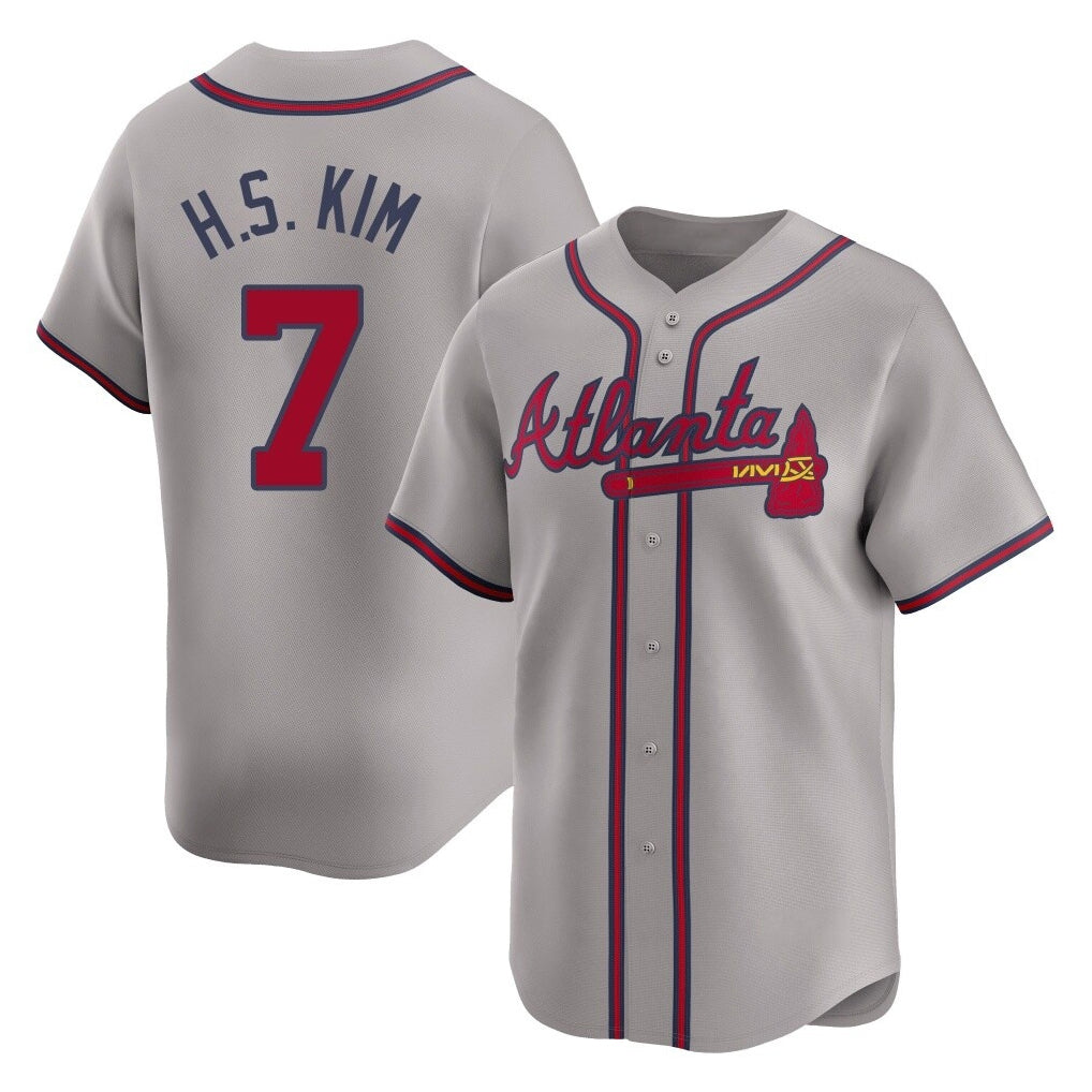 Atlanta Braves #7 Ha-Seong Kim Player Gray AmberGomez Limited Home Game Stitched Jerseys