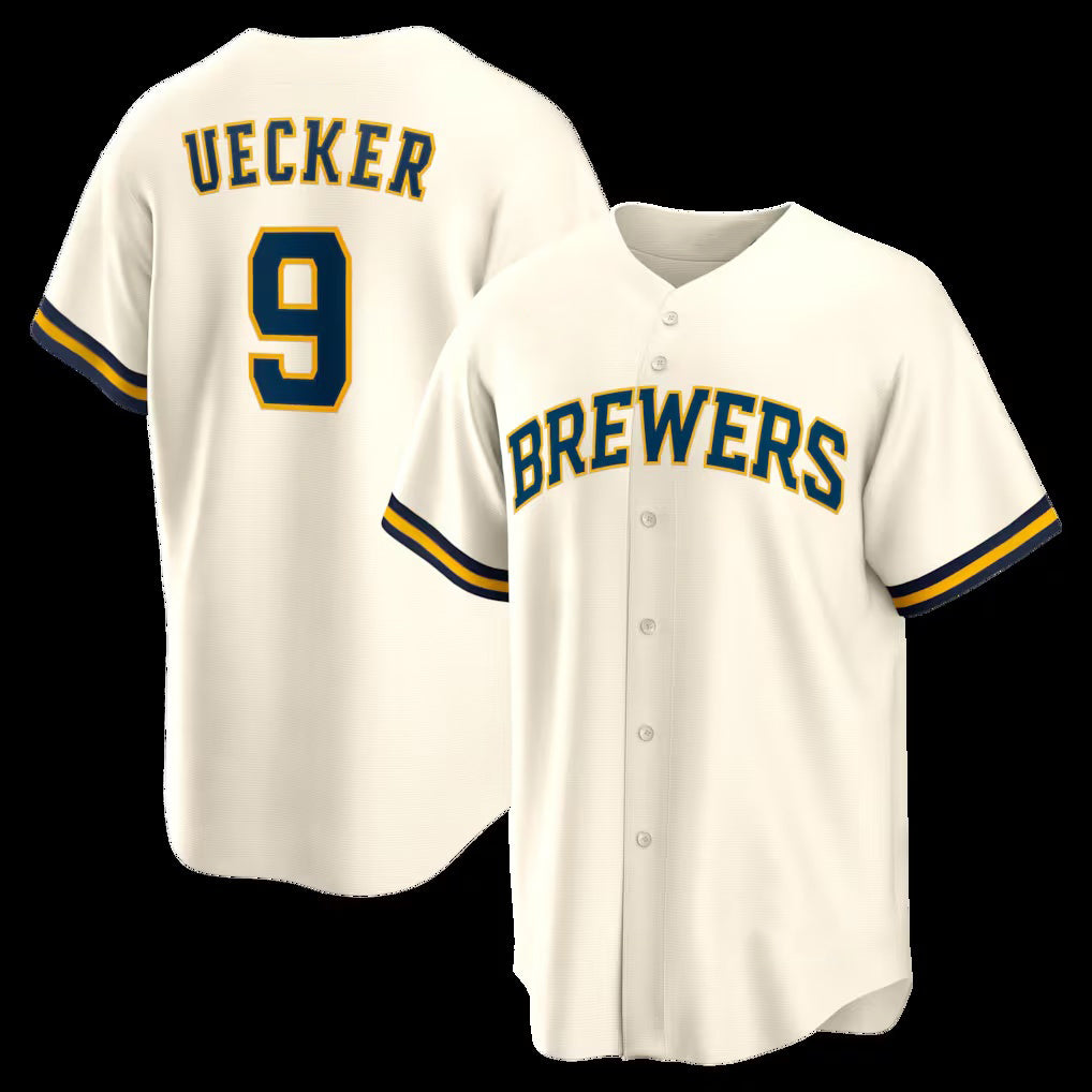 Milwaukee Brewers #9 Bob Uecker Cream AmberGomez Home Retired Player Replica Jersey