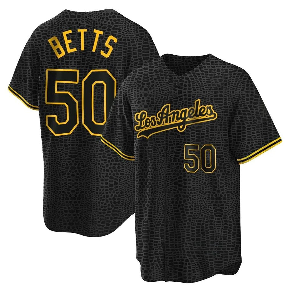Los Angeles Dodgers #50 Mookie Betts Player Black Gold AmberGomez Limited Home Stitched Jerseys