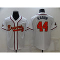 Atlanta Braves #44 Hank Aaron 2022 White Gold AmberGomez World Series Champions Program Cool Base Stitched Jersey