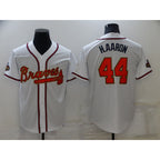 Atlanta Braves #44 Hank Aaron 2022 White Gold AmberGomez World Series Champions Program Cool Base Stitched Jersey