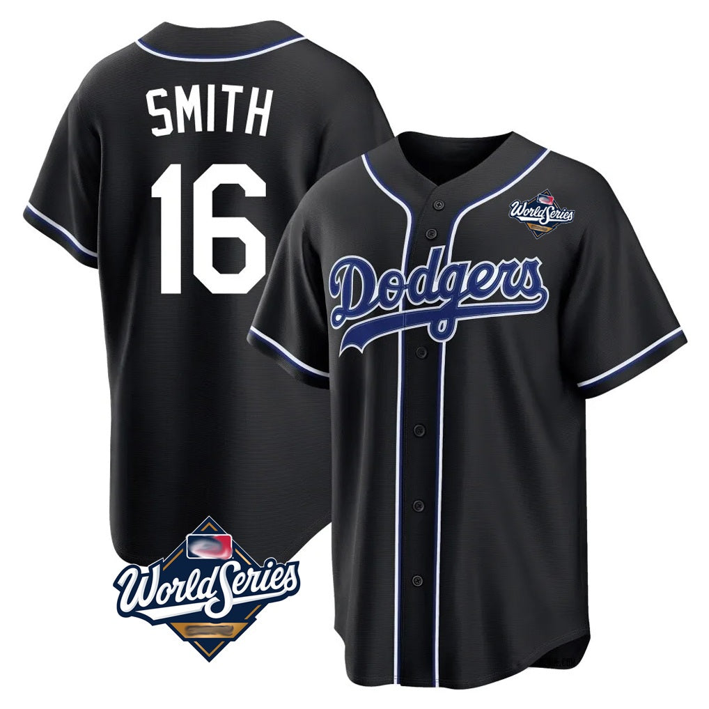 Los Angeles Dodgers #16 Will Smith Player Black AmberGomez World Series Carbon Limited Home Stitched Jerseys