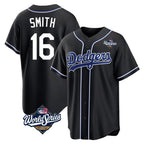 Los Angeles Dodgers #16 Will Smith Player Black AmberGomez World Series Carbon Limited Home Stitched Jerseys