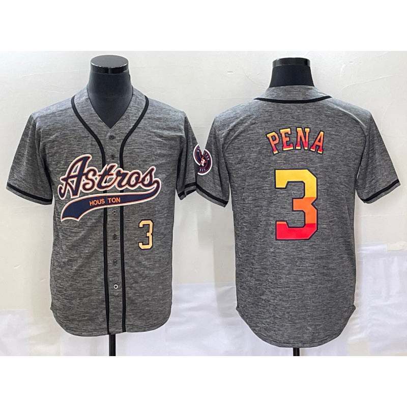 Houston Astros #3 Jeremy Pena Number Grey AmberGomez Gridiron Cool Base Stitched Jersey