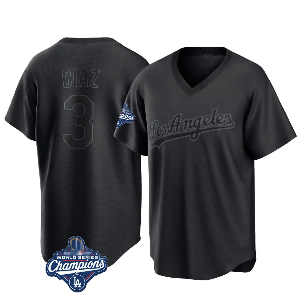 Los Angeles Dodgers #3 Edwin D¨ªaz Player Black AmberGomez World Series Meet Pitch Fashion T-shirt Stitched Jerseys