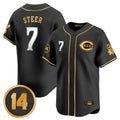 Cincinnati Reds #7 Spencer Steer Player Black-Gold AmberGomez Vapor Premier Limited Home Stitched Jerseys