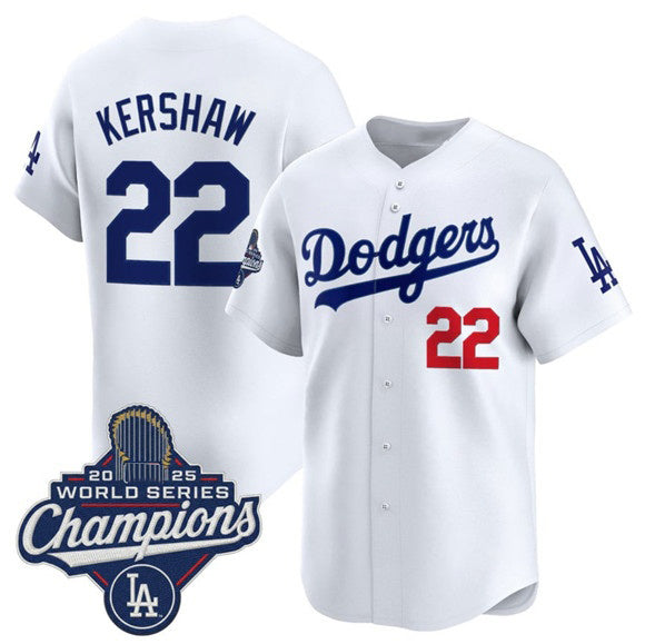 Los Angeles Dodgers #22 Clayton Kershaw White AmberGomez 2025 Champions Stitched Jersey