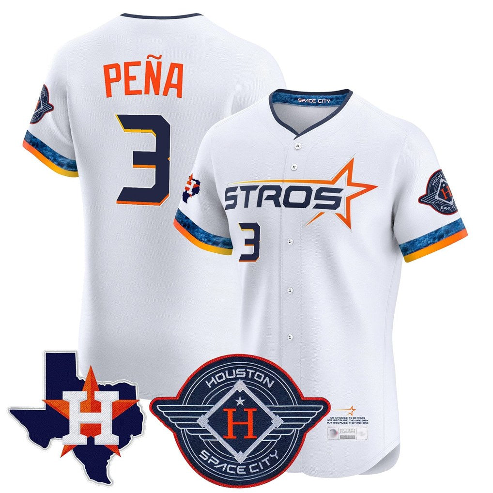 Houston Astros #3 Jeremy Pena Player White AmberGomez City Connect Texas Patch Vapor Premier Limited Elite Home Stitched Jerseys