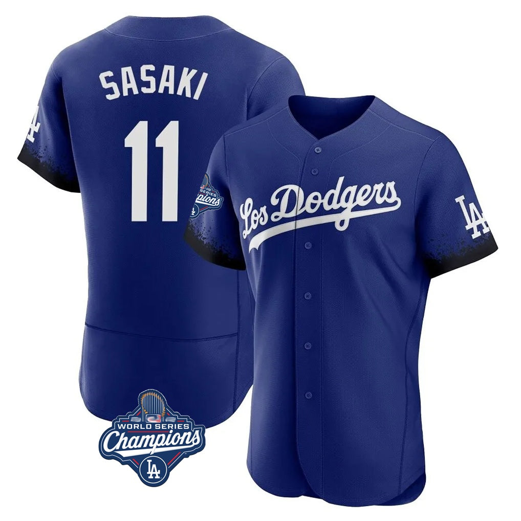 Los Angeles Dodgers #11 Roki Sasaki Player Royal AmberGomez World Series Meet City Connect Elite Home Stitched Jerseys