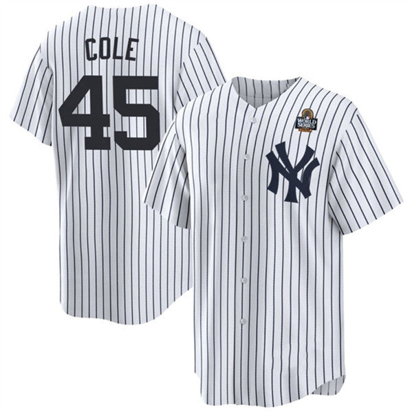New York Yankees #45 Gerrit Cole White AmberGomez 2024 World Series With Name Cool Base Stitched Jersey