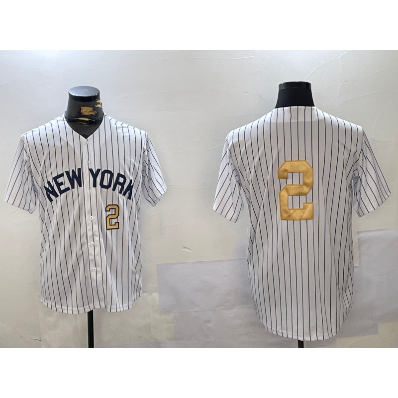 New York Yankees #2 Derek Jeter White AmberGomez Pinstripe Without Name Fashion Cool Base Jerseys