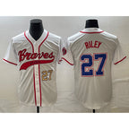 Atlanta Braves #27 Austin Riley Number White AmberGomez Cool Base With Patch Stitched Jersey