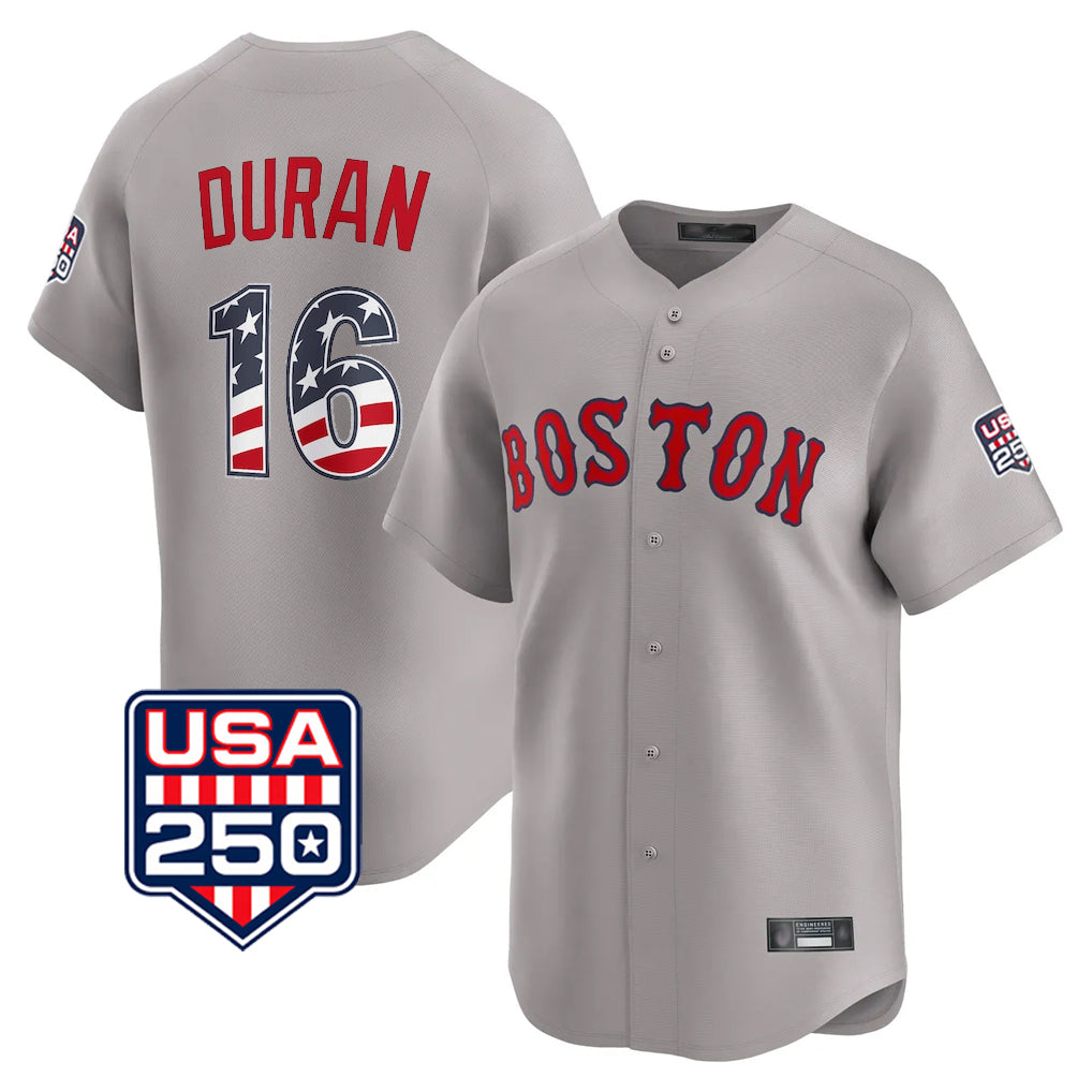 Boston Red Sox #16 Jarren Duran Player Gray AmberGomez Road USA 250 Fourth of July Limited Home Game Stitched Jerseys
