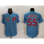 Philadelphia Phillies #55 Ranger Suarez Number Light Blue AmberGomez Cooperstown Cool Base Jersey