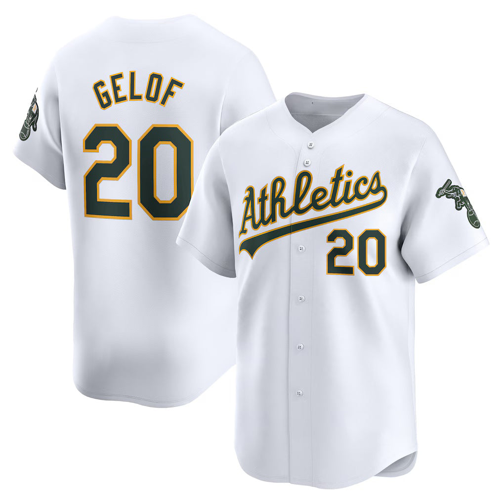 Oakland Athletics #20 Zack Gelof White AmberGomez Home Limited Player Jersey