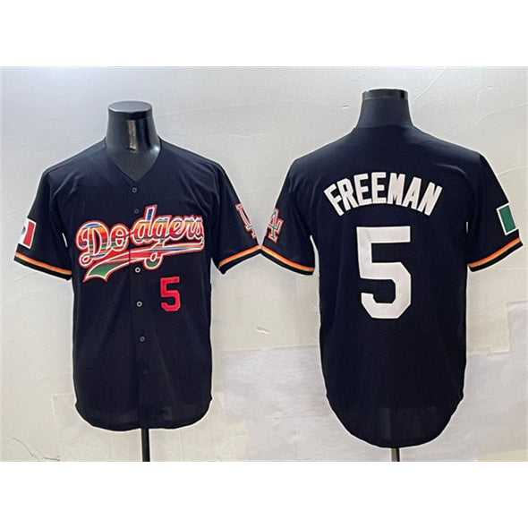 Los Angeles Dodgers #5 Freddie Freeman Black AmberGomez Mexico Limited Stitched Jersey
