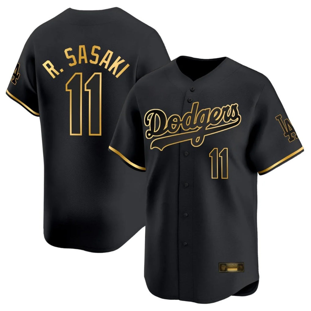 Los Angeles Dodgers #11 Roki Sasaki Player Black Gold AmberGomez Limited Home Stitched Jerseys