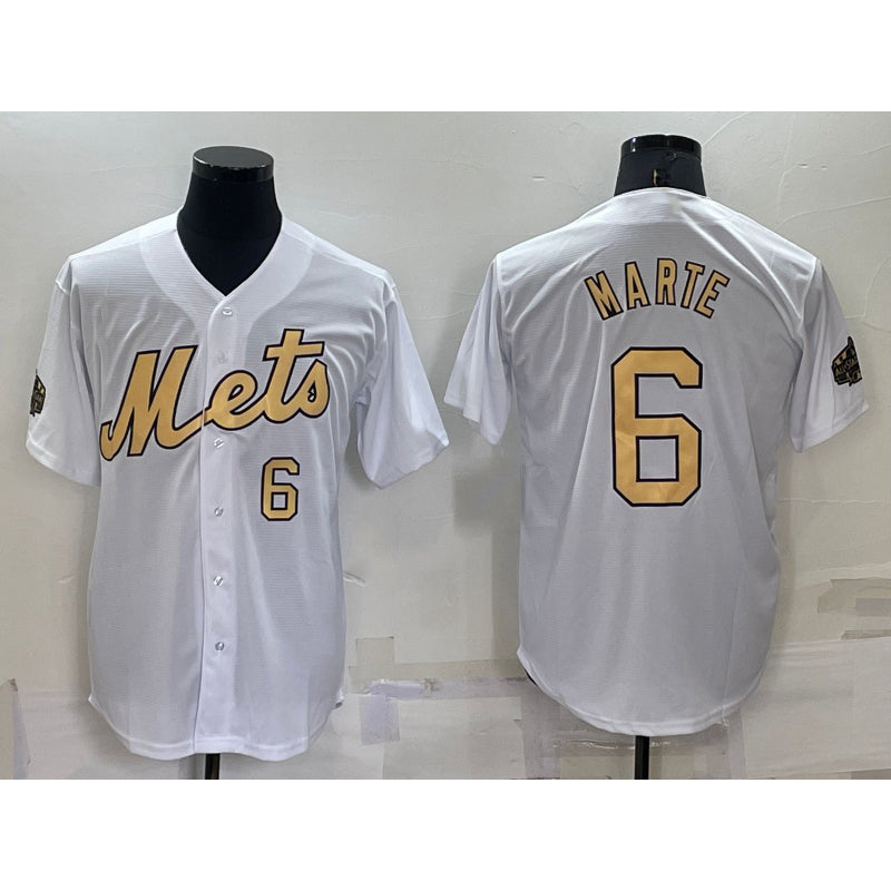 New York Mets #6 Starling Marte Number White AmberGomez 2022 All Star Stitched Cool Base Jersey