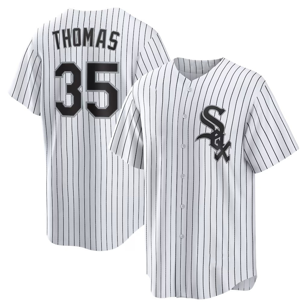 Chicago White Sox #35 Frank Thomas White AmberGomez Home Retired Player Replica Jersey