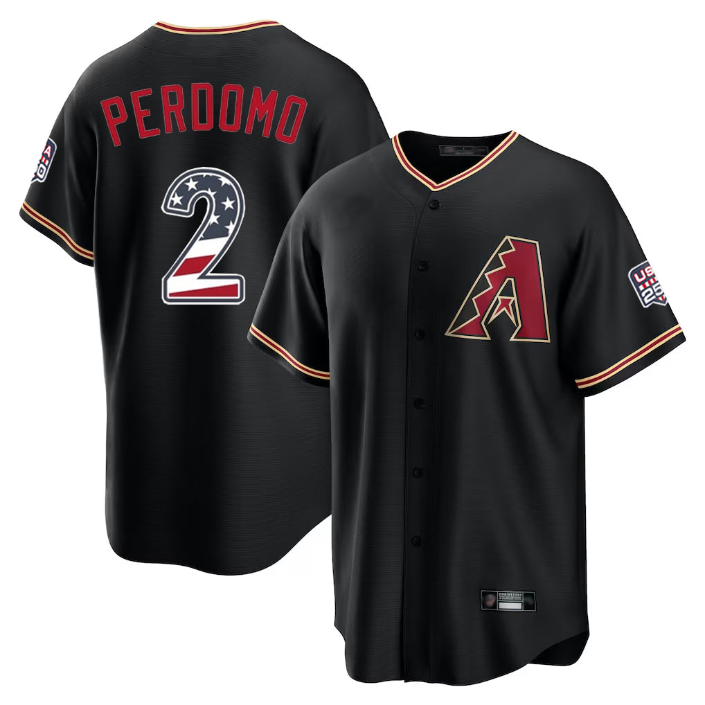 Arizona Diamondbacks #2 Geraldo Perdomo Player Black AmberGomez USA 250 Fourth of July Game Home Stitched Jerseys